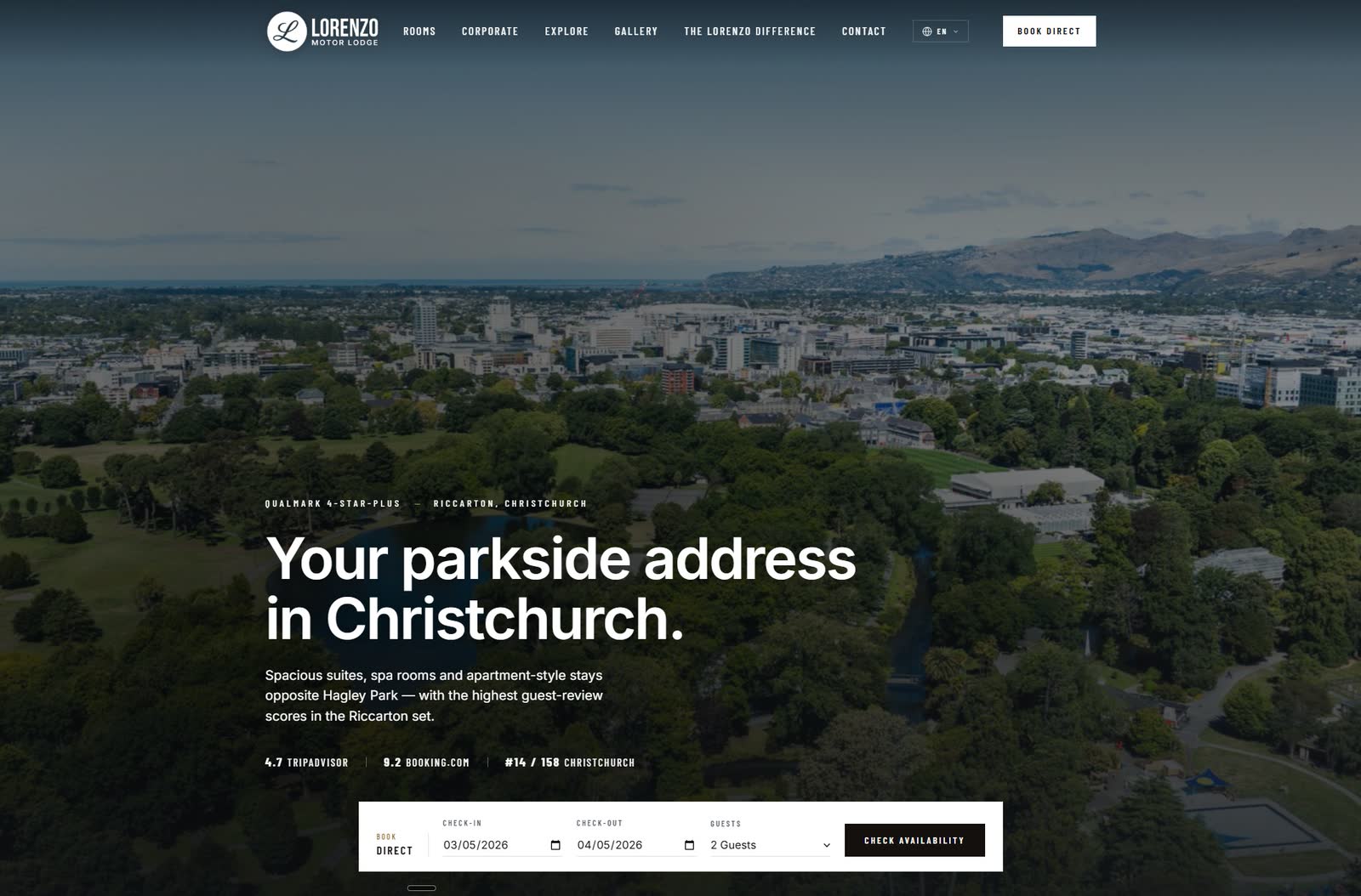 Lorenzo Motor Lodge website, desktop view